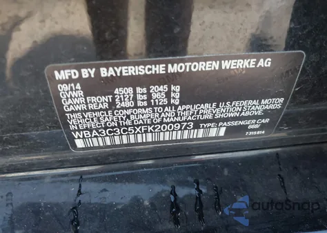 2015 BMW 320 I xDrive from USA, damaged, VIN WBA3C3C5XFK200973